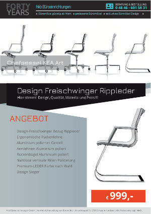 Angebot Design Freischwinger Rippleder aus der Kollektion Chefsessel KEA Art von der Firma HKB Büroeinrichtungen GmbH Husum