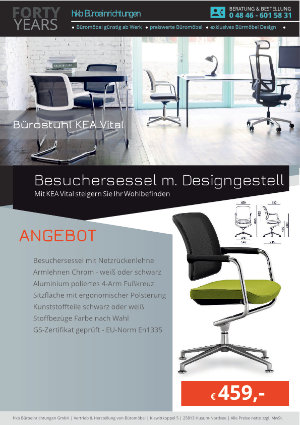 Angebot Besuchersessel m. Designgestell aus der Kollektion Bürostühle KEA Vital von der Firma HKB Büroeinrichtungen GmbH Husum
