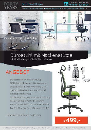 Angebot Bürostuhl mit Nackenstütze aus der Kollektion Bürostühle KEA Vital von der Firma HKB Büroeinrichtungen GmbH Husum
