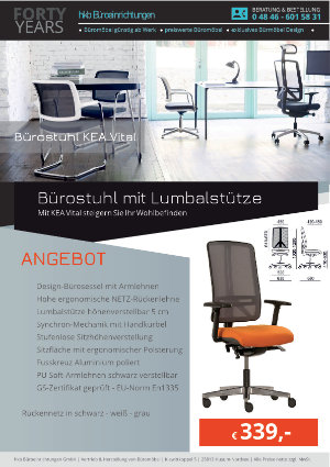 Angebot Bürostuhl mit Lumbalstütze aus der Kollektion Bürostühle KEA Vital von der Firma HKB Büroeinrichtungen GmbH Husum