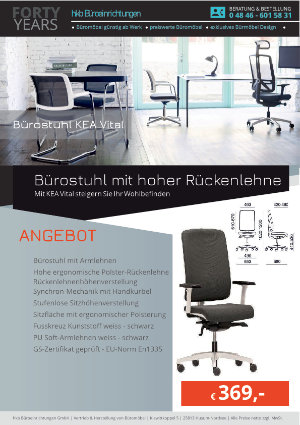Angebot Bürostuhl mit hoher Rückenlehne aus der Kollektion Bürostühle KEA Vital von der Firma HKB Büroeinrichtungen GmbH Husum