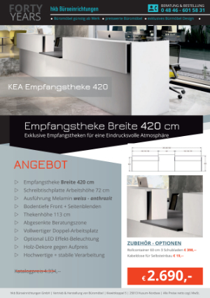 Eck-Empfangstheke Breite 420 cm aus der Kollektion Empfang günstig von der Firma HKB Büroeinrichtungen GmbH Husum