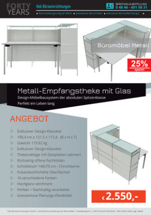 Metall-Empfangstheke mit Glas aus der Kollektion Empfang von der Firma HKB Büroeinrichtungen GmbH Husum