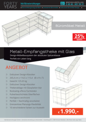 Metall-Empfangstheke mit Glas aus der Kollektion Empfang von der Firma HKB Büroeinrichtungen GmbH Husum
