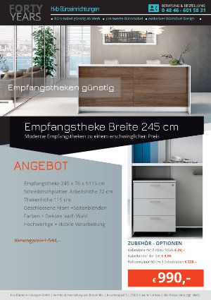 Empfangstheke Breite 245 cm Kollektion Empfangtheken günstig von der Firma HKB Büroeinrichtungen GmbH Husum