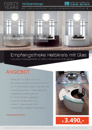 Empfangstheke Halbkreis mit Glas der Kollektion Empfang gerundet von der Firma HKB Büroeinrichtungen GmbH Husum