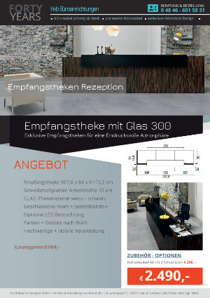 Empfangstheke mit Glas 300 aus der Kollektion Empfang eckig von der Firma HKB Büroeinrichtungen GmbH Husum