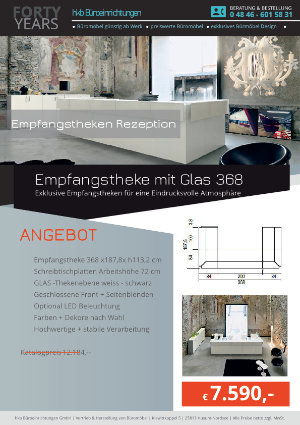 Empfangstheke mit Glas 368 aus der Kollektion Empfang eckig von der Firma HKB Büroeinrichtungen GmbH Husum