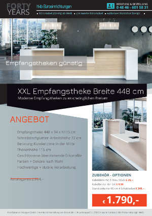 XXL Empfangstheke Breite 448 cm aus der Kollektion Empfang günstig von der Firma HKB Büroeinrichtungen GmbH Husum