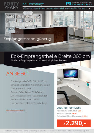 Eck-Empfangstheke Breite 365 cm aus der Kollektion Empfang günstig von der Firma HKB Büroeinrichtungen GmbH Husum