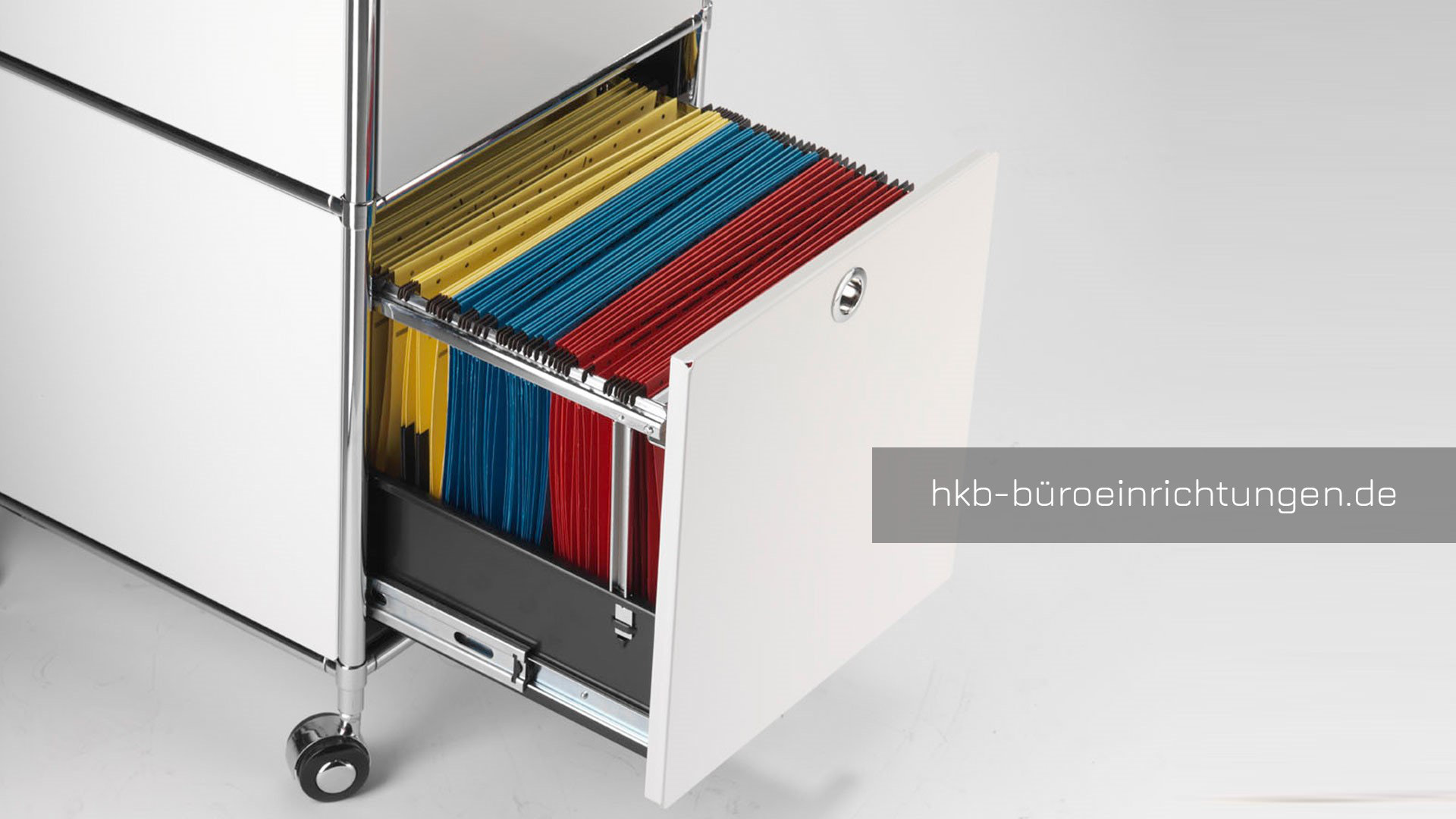 Büromöbel Metall Rollcontainer in kleiner Ausführung mit 3 Metall Schubladen Büromöbel Metall Produktfamilie in 10 verschiedenen Farben