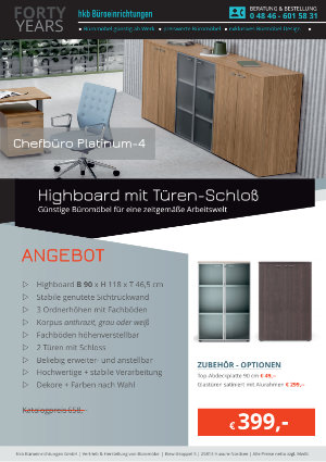 Angebot Sideboard Breite 180 cm mit 4 Türen aus der Kollektion Büromöbel Platinum-4 von der Firma HKB Büroeinrichtungen GmbH Husum