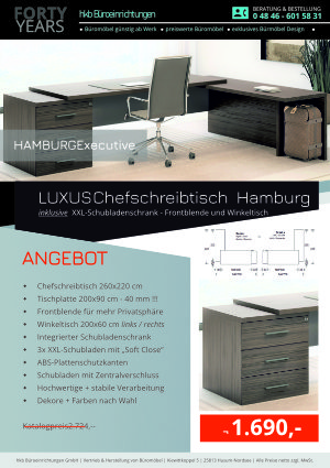 Angebot LUXUS Chefschreibtisch inklusive XXL-Schubladenschrank aus der Kollektion Büromöbel Hamburg von der Firma HKB Büroeinrichtungen GmbH Husum