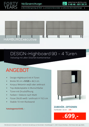 Angebot DESIGN-Highboard 90 - 4 Türen aus der Kollektion Büromöbel Hamburg von der Firma HKB Büroeinrichtungen GmbH Husum