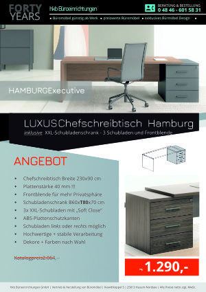 Angebot Luxus Chefschreibtisch inklusive XXL-Schubladenschrank aus der Kollektion Büromöbel Hamburg von der Firma HKB Büroeinrichtungen GmbH Husum
