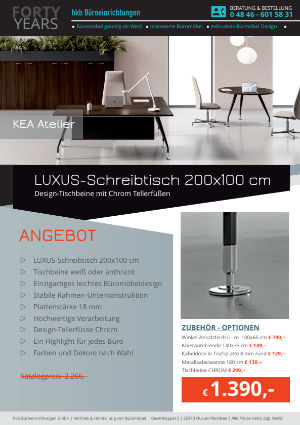 Angebot Luxus-Chefschreibtisch 200x100 von der Firma HKB Büroeinrichtungen GmbH Husum
