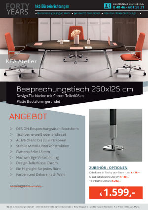 Angebot Besprechungstisch 250x125 von der Firma HKB Büroeinrichtungen GmbH Husum