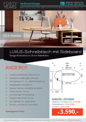Angebot Luxus-Schreibtisch mit Sideboard aus der Kollektion Büromöbel Dr. Med von der Firma HKB Büroeinrichtungen GmbH Husum