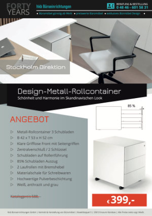 Angebot Design Metall Rollcontainer Stockholm Direktion von der Firma HKB Büroeinrichtungen GmbH Husum