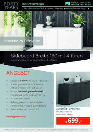 Angebot Sideboard 180 cm Stockholm Direktion von der Firma HKB Büroeinrichtungen GmbH Husum