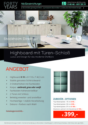 Angebot Highboard Stockholm Direktion von der Firma HKB Büroeinrichtungen GmbH Husum