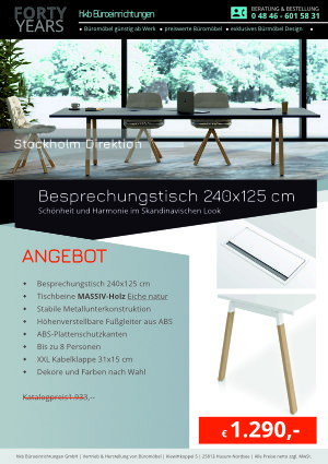 Angebot Besprechungstisch 240 x 125 cm Stockholm Direktion von der Firma HKB Büroeinrichtungen GmbH Husum