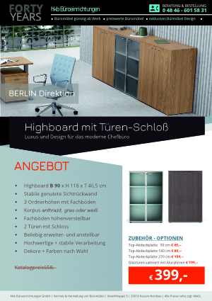 Highboard aus der Kollektion Büromöbel Berlin von der Firma HKB Büroeinrichtungen GmbH Husum