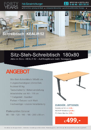 Angebot Sitz-Steh-Schreibtisch 180x80 aus der Kollektion Büromöbel Günstig von der Firma HKB Büroeinrichtungen GmbH Husum