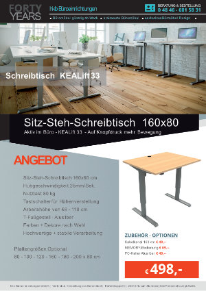 Angebot Sitz-Steh-Schreibtisch 160x80 aus der Kollektion Büromöbel Günstig von der Firma HKB Büroeinrichtungen GmbH Husum