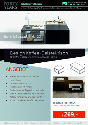 Angebot Design Polster-Beistelltisch aus der Kollektion hkb-22 von der Firma HKB Büroeinrichtungen GmbH Husum