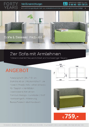 Angebot 2er Sofa mit Armlehnen aus der Kollektion hkb-44 von der Firma HKB Büroeinrichtungen GmbH Husum