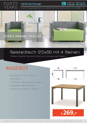 Angebot Beistelltisch 120x60 mit 4-Beinen aus der Kollektion hkb-44 von der Firma HKB Büroeinrichtungen GmbH Husum