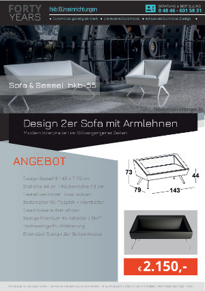 Angebot Design 2er Sofa mit Armlehnen aus der Kollektion hkb-55 von der Firma HKB Büroeinrichtungen GmbH Husum