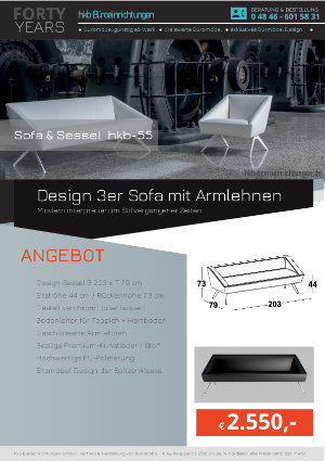 Angebot Design 3er Sofa mit Armlehnen aus der Kollektion hkb-55 von der Firma HKB Büroeinrichtungen GmbH Husum