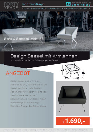 Angebot Design Sessel mit Armlehnen aus der Kollektion hkb-55 von der Firma HKB Büroeinrichtungen GmbH Husum