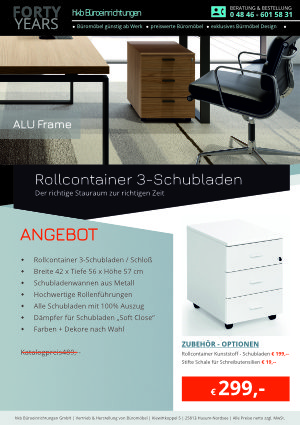 Angebot Rollcontainer 3-Schubladen ALU-Frame von der Firma HKB Büroeinrichtungen GmbH Husum