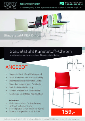 Angebot Stapelstuhl Kunststoff-Chrom aus der Kollektion Stapelstühle KEA Dino von der Firma HKB Büroeinrichtungen GmbH Husum