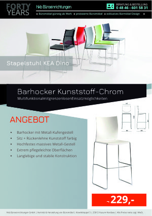 Angebot Barhocker Kunststoff-Chrom aus der Kollektion Stapelstühle KEA Dino von der Firma HKB Büroeinrichtungen GmbH Husum