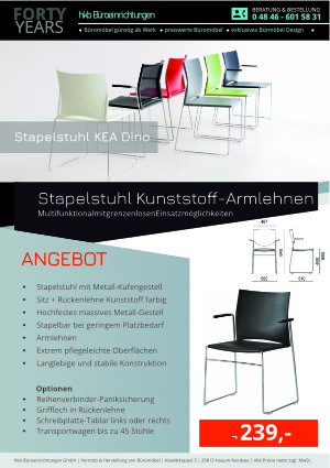 Angebot Stapelstuhl Kunststoff-Armlehnen aus der Kollektion Stapelstühle KEA Dino von der Firma HKB Büroeinrichtungen GmbH Husum