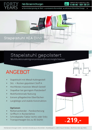 Angebot Stapelstuhl gepolstert aus der Kollektion Stapelstühle KEA Dino von der Firma HKB Büroeinrichtungen GmbH Husum