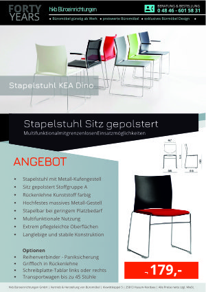 Angebot Stapelstuhl Sitz gepolstert aus der Kollektion Stapelstühle KEA Dino von der Firma HKB Büroeinrichtungen GmbH Husum