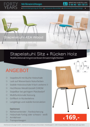 Angebot Design Stapelstuhl Sitz + Rücken Holz aus der Kollektion Stapelstühle KEA Wood von der Firma HKB Büroeinrichtungen GmbH Husum