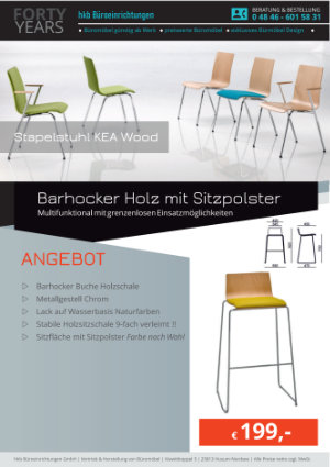 Angebot Design Arbeitsstuhl Holz mit Sitzpolster aus der Kollektion Stapelstühle KEA Wood von der Firma HKB Büroeinrichtungen GmbH Husum