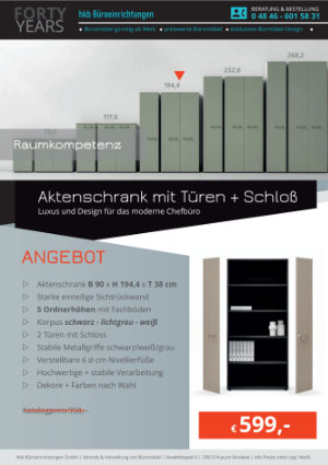 Aktenschrank in Weiß, stabile Rückwand, verschließbare Türen, 5 Ordnerhöhen, neutral, Büroaufbewahrung, Sonderangebot