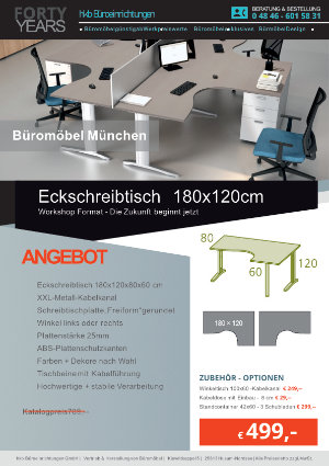 Angebot Eckschreibtisch 180x120 cm aus der Kollektion Büromöbel München von der Firma HKB Büroeinrichtungen GmbH Husum