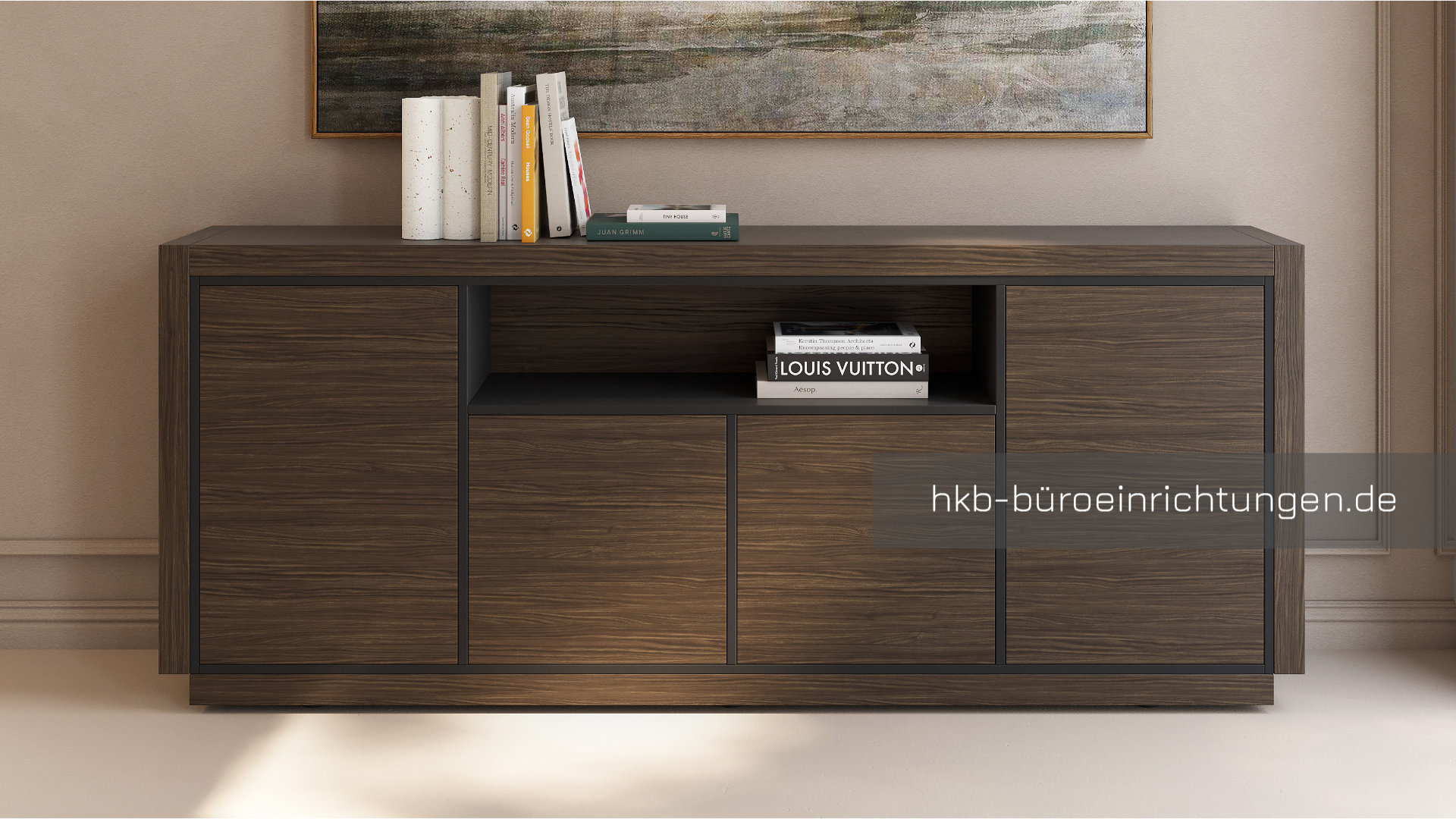 Büromöbel Sideboard mit Schubladen und Türen für Aktenaufbewahrung.