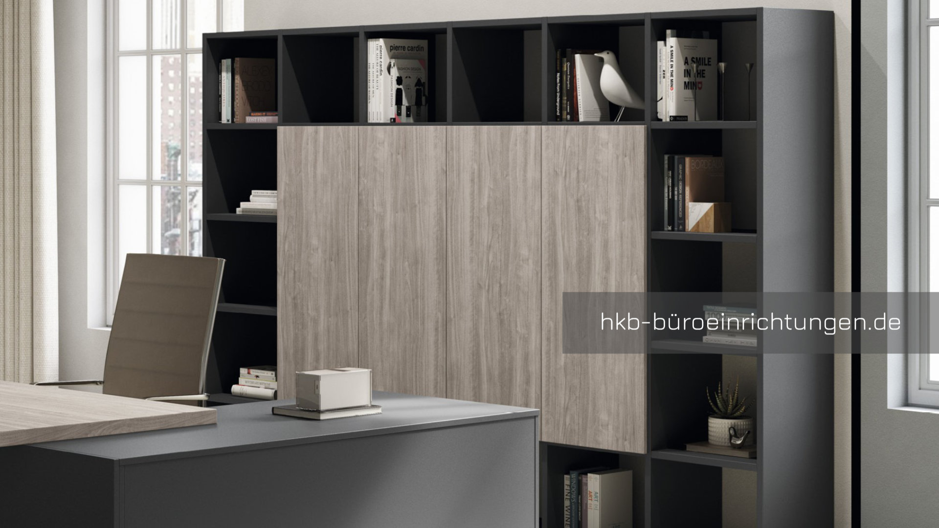 Highboard Weiß/Grau, Schloss, modernes Design, Büroorganisation