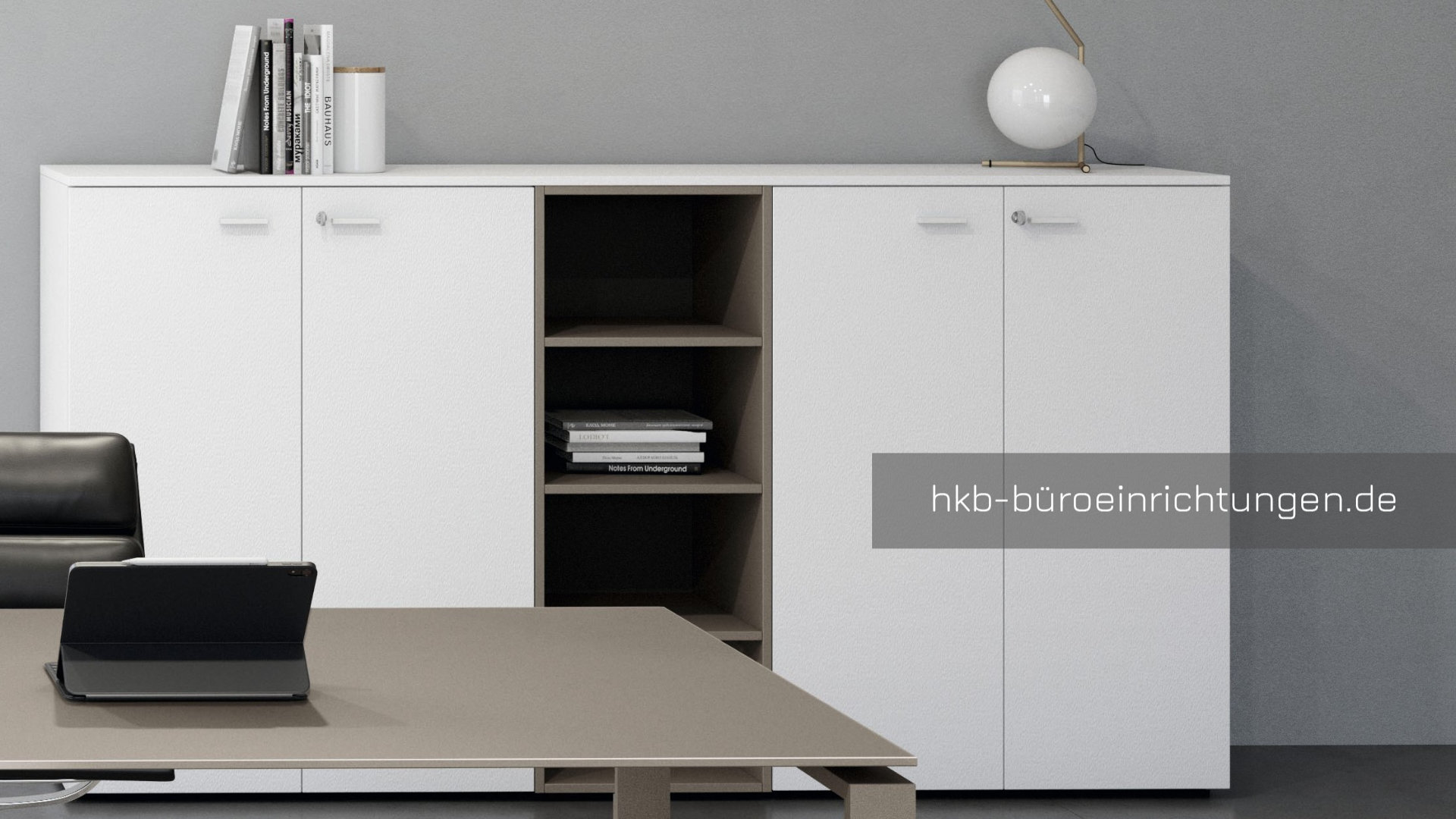Highboard Grau, Beleuchtung, Schloss
