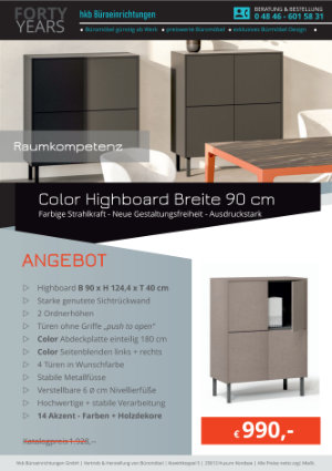 Highboard, integrierte Beleuchtung, Weiß/Grau, Schloss, 4 Ordnerhöhen, modernes Büro, Sonderpreis