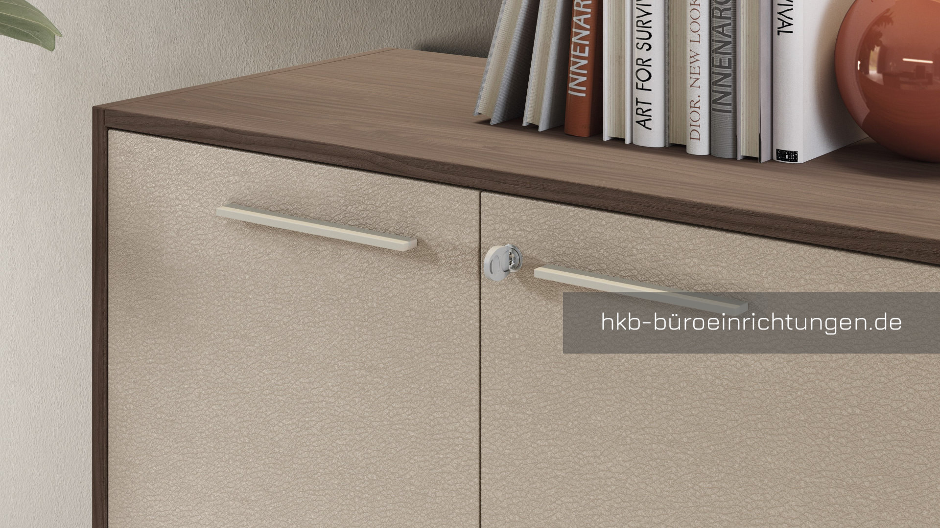 Highboard Weiß/Grau, integrierte Beleuchtung, Schloss